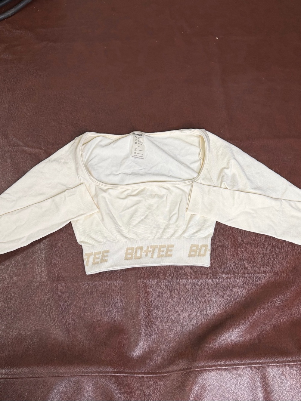 BO+TEE Cream Long Sleeve Square Neck Crop Top